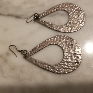 Silver Boho Texturized tear drop earrings